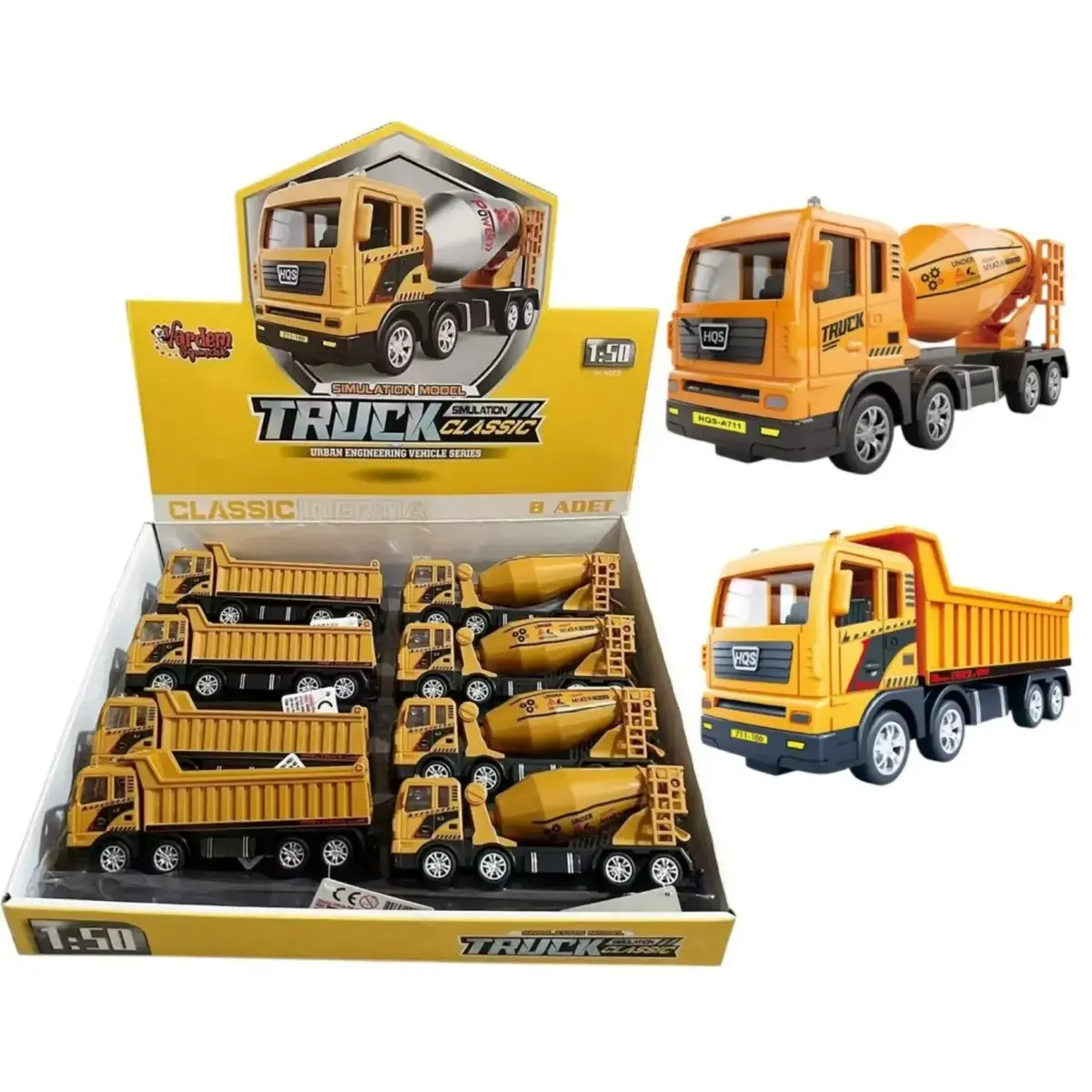 Vardem Sürtmeli Sarı Beton Mikseri ve Hafriyat Kamyonu 1:50