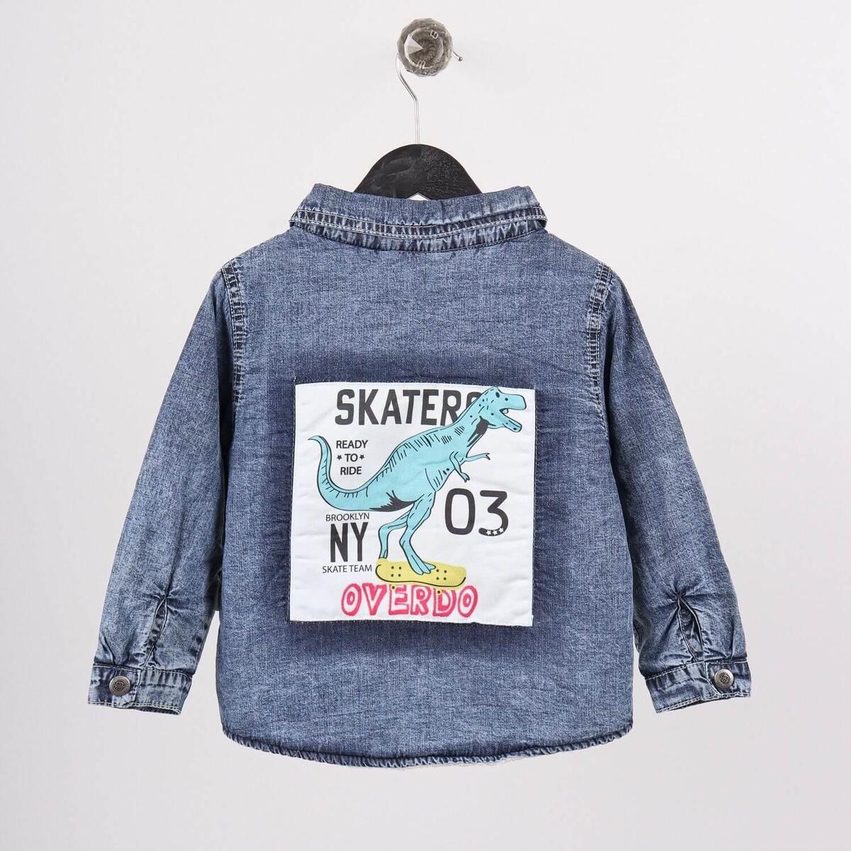 Overdo Gömlek Welsoft Dinazor Baskılı Mavi Denim