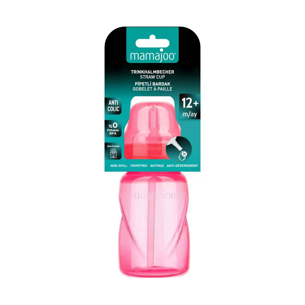 Mamajoo Akıtmaz Pipetli Bardak 270 ml Pembe