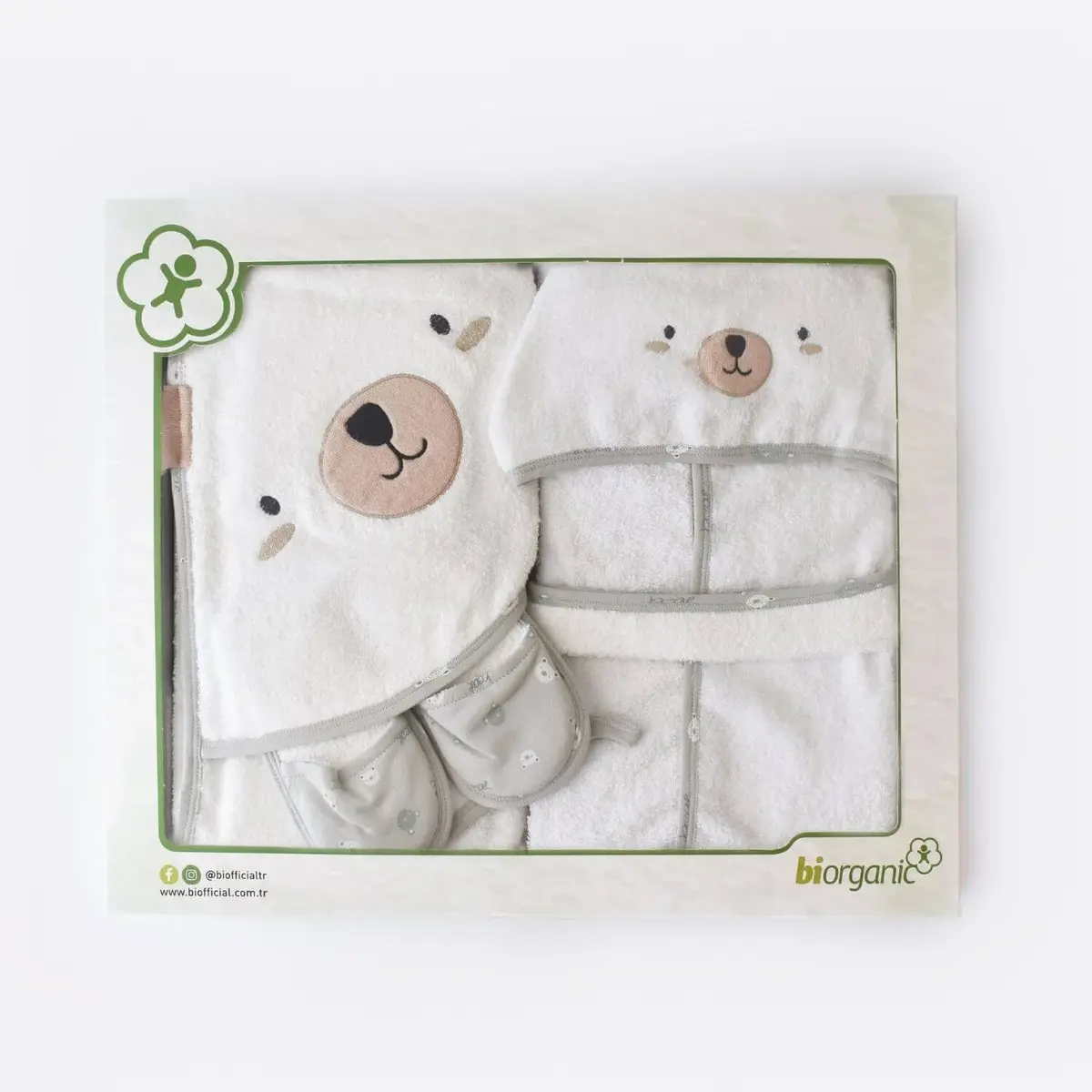 Bibaby Organik Bornoz Takımı Kutulu Hug Me Bear Yeşil