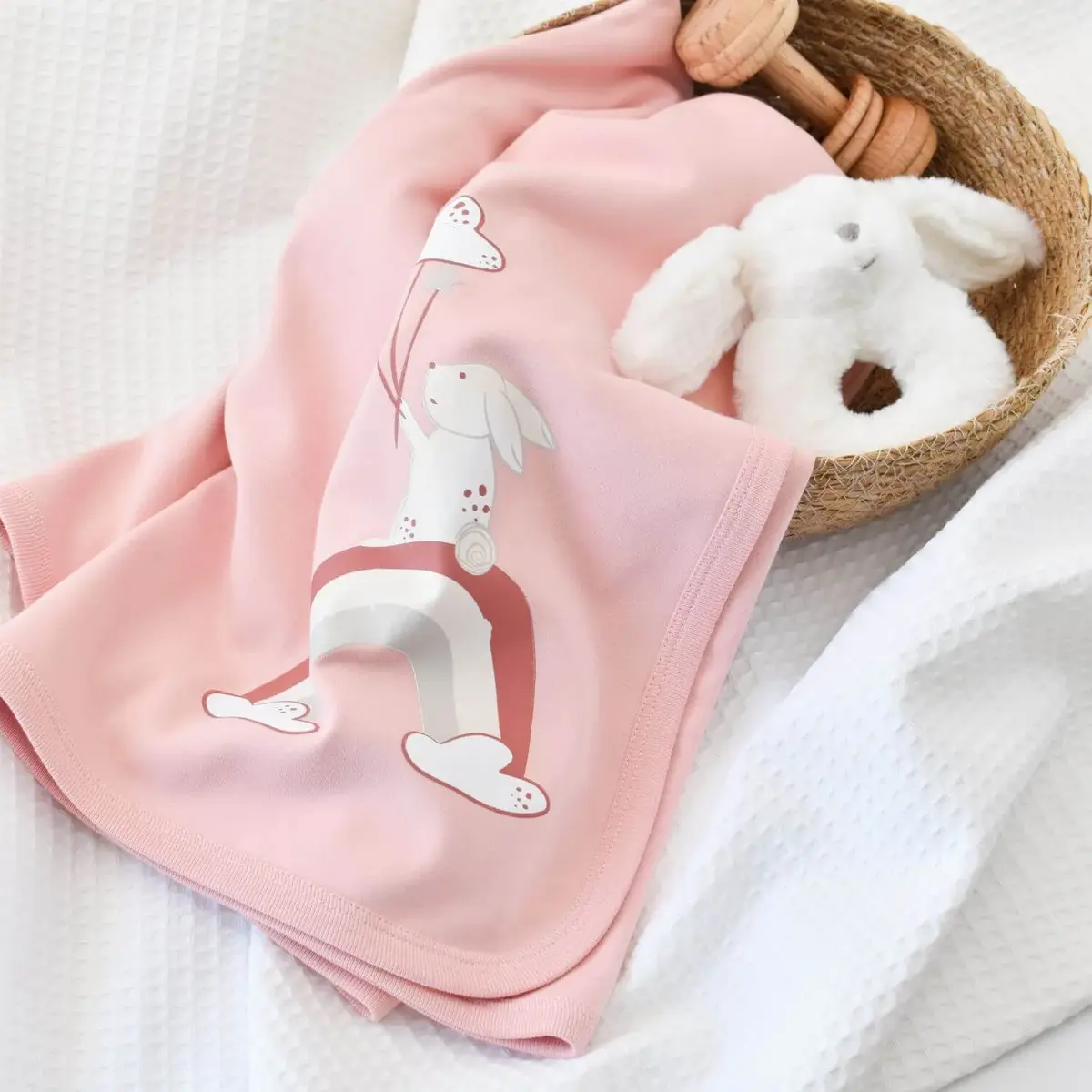 Bibaby Organik Battaniye Live Color Rabbit Somon