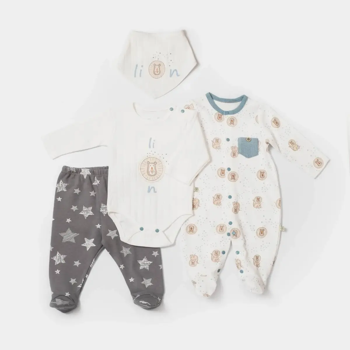 Bibaby Organik Tulum Takımı Tüllü Brave Lion Ekru - Turkuaz