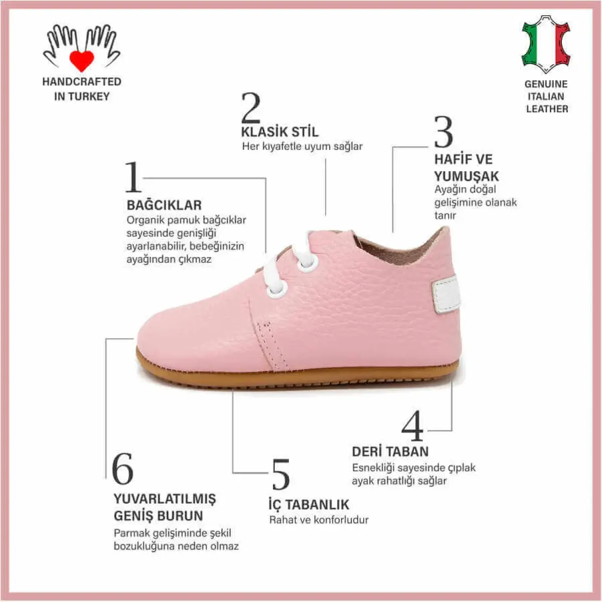 Ella Bonna Bebek Ayakkabısı Hakiki Deri Pembe