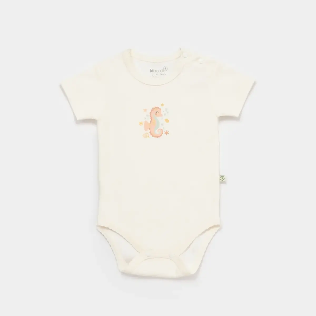 Bibaby Organik Body Kısa Kol Save The Seahorse Bej - Mint
