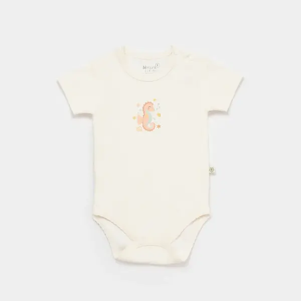 Bibaby Organik Body Kısa Kol Save The Seahorse Bej - Mint