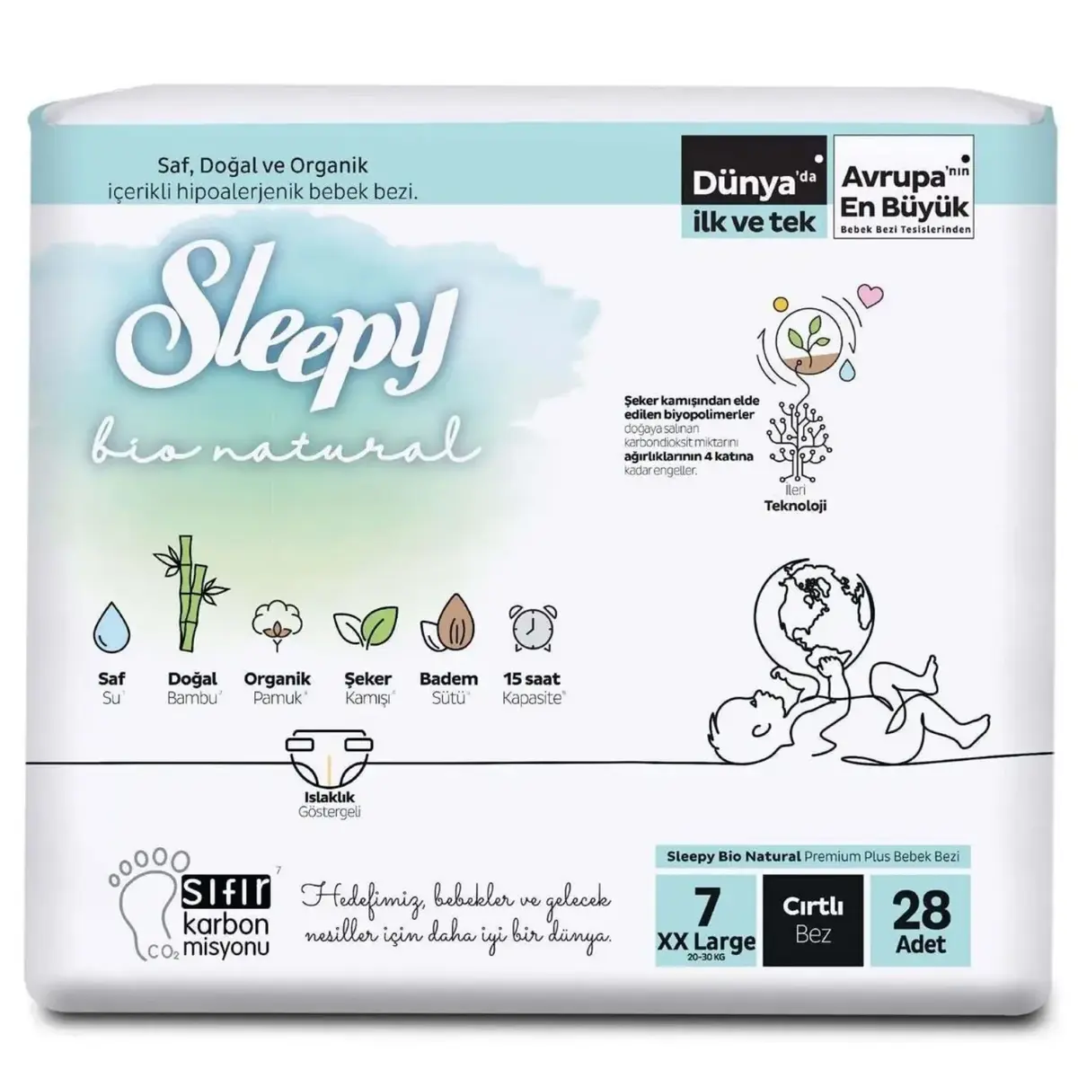 Sleepy Bebek Bezi Bio Natural 7 Numara Xxlarge 28li Jumbo Paket