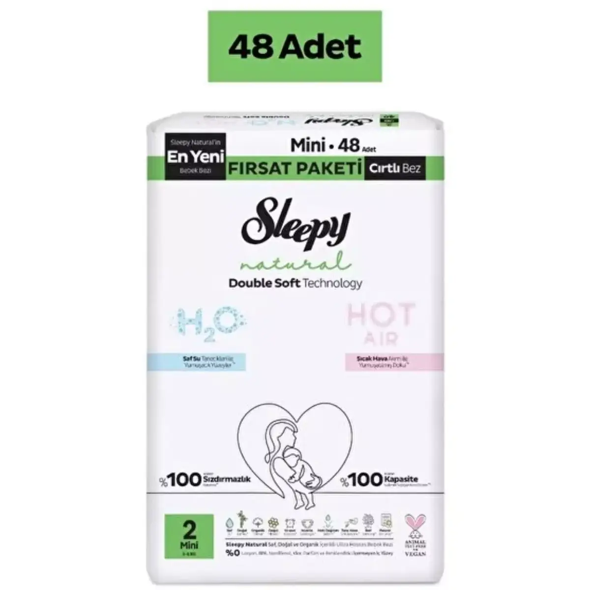 Sleepy Bebek Bezi Natural Double Soft Mini 48li Fırsat Paket