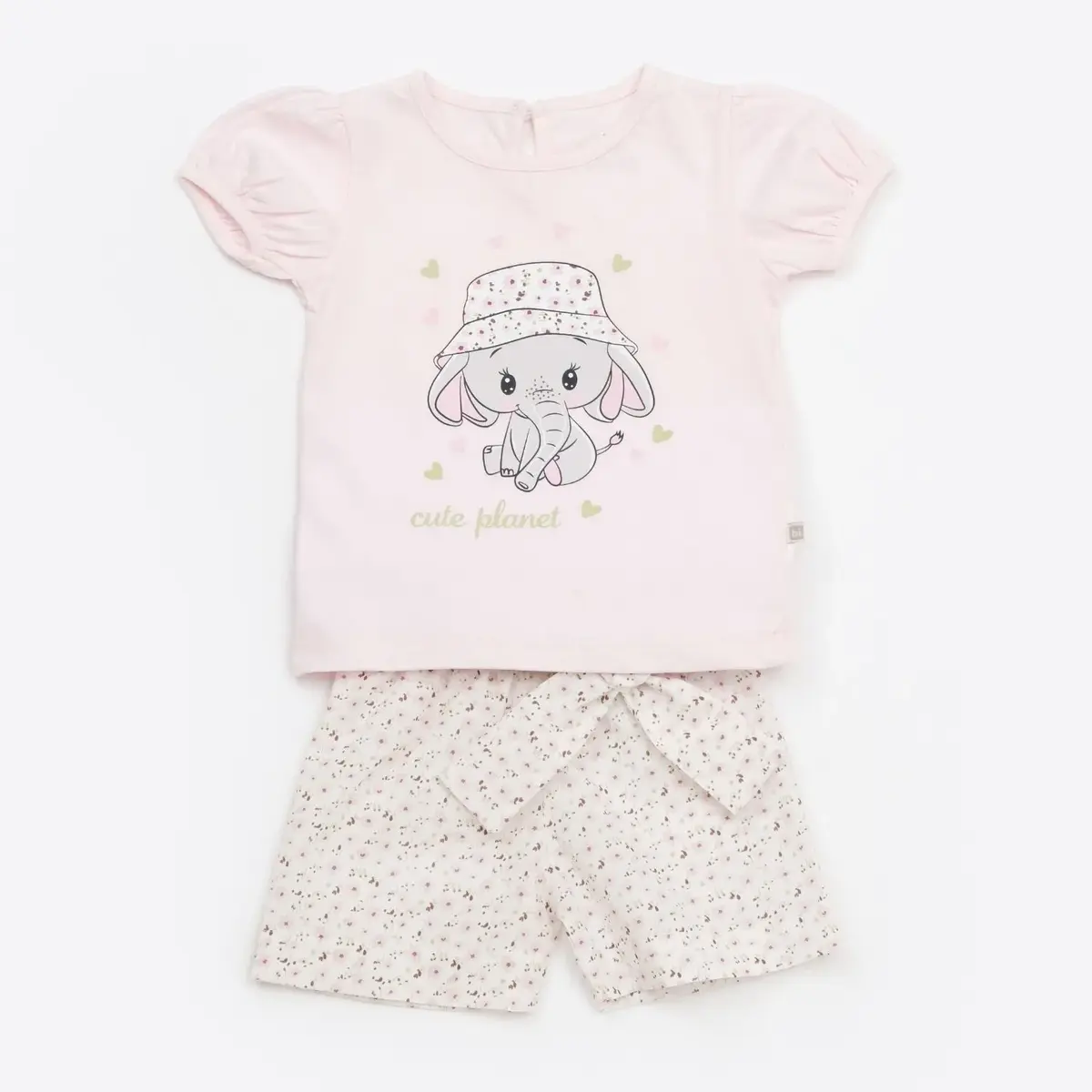 Bibaby 2li Takım Şortlu Cute Elephant Pembe