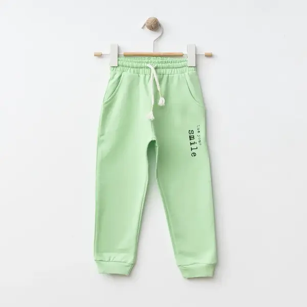 Bebolly Eşofman Altı Smile Baskılı Fıstık Yeşili