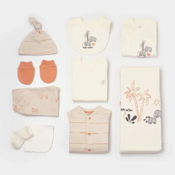 Bibaby Organik Hastane Çıkışı 10lu Hello Safari Ekru - Kiremit