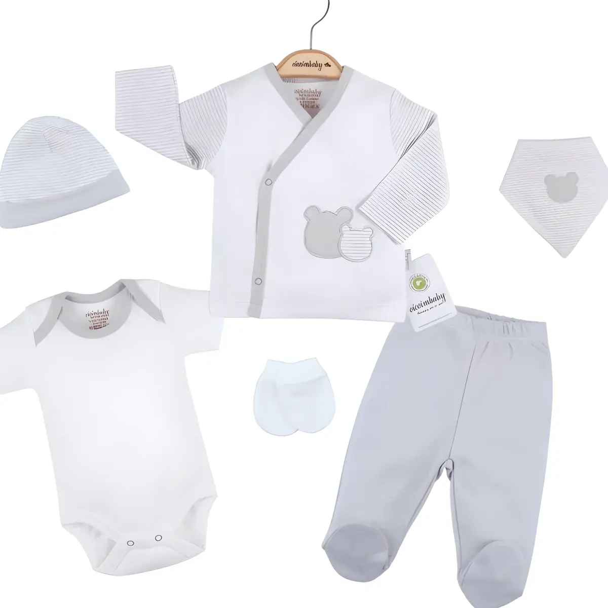 Ciccim Baby Zıbın Takımı Bodyli Ayıcık Gri