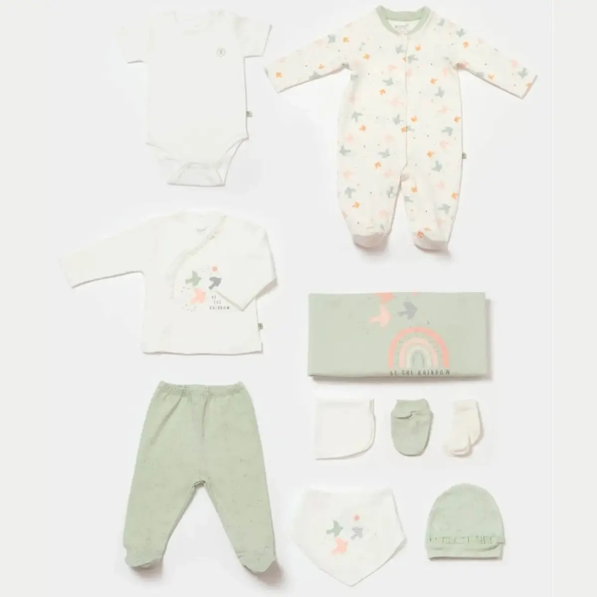 Bibaby Organik Hastane Çıkışı 10lu Tiny Birds Ekru - Yeşil