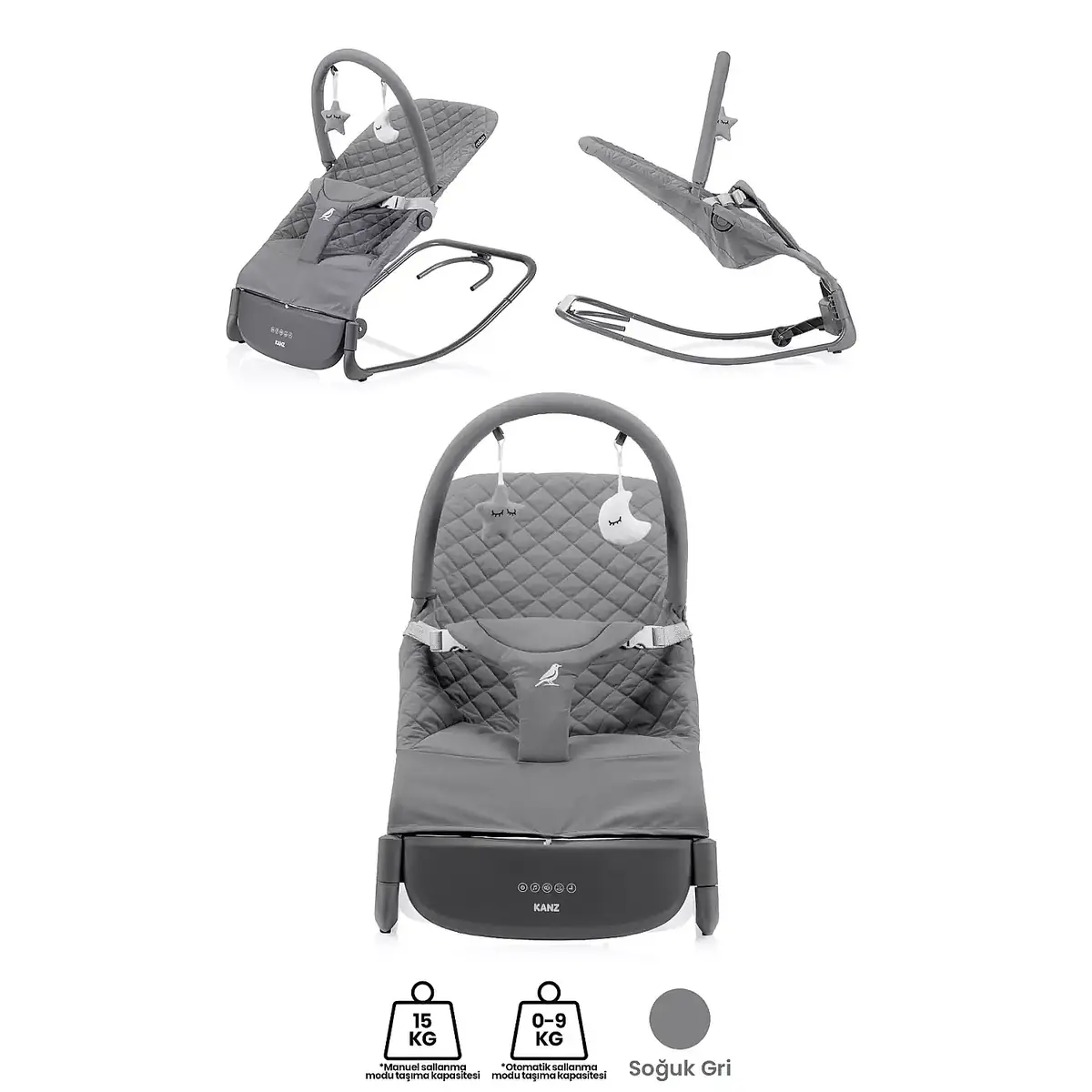 Kanz Robin Elektrikli Pilli Ana Kucağı Cool Grey