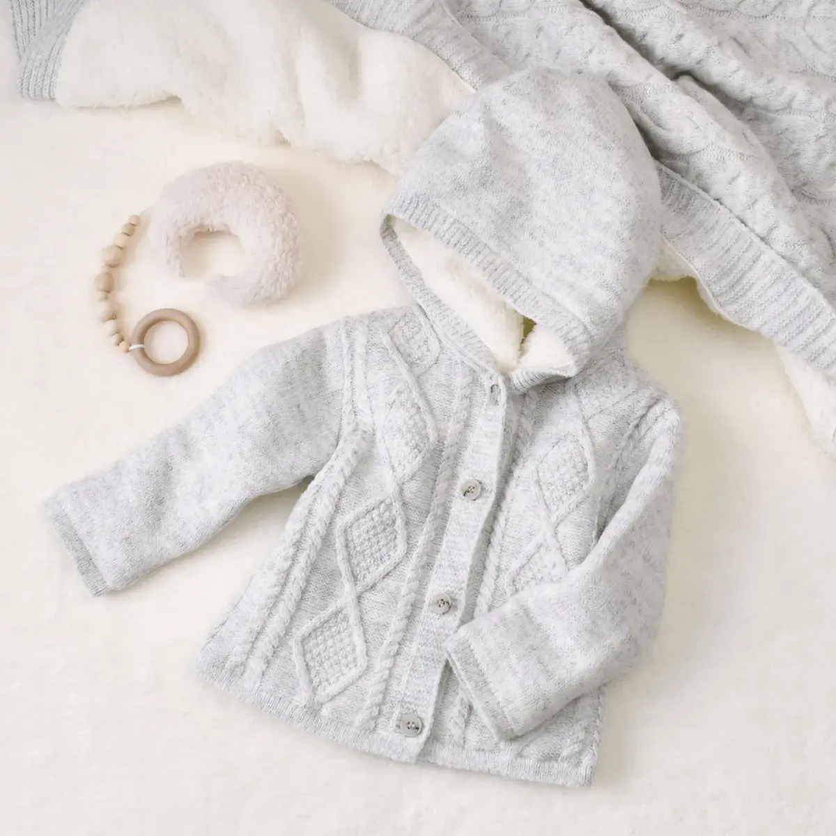 Bibaby Hırka Triko Desenli Welsoftlu Gri