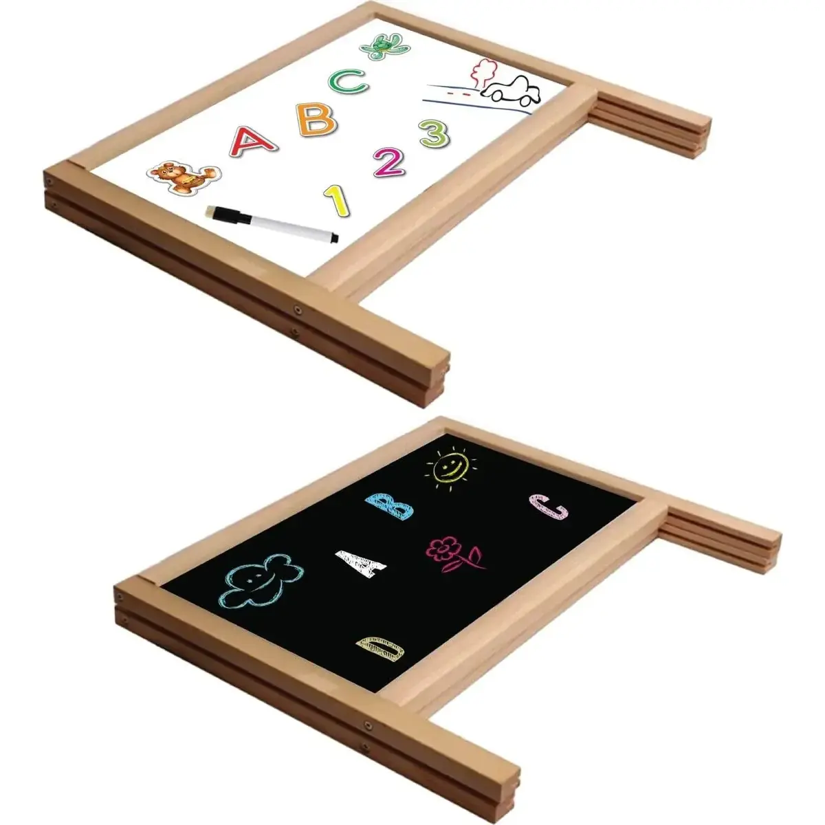 Manyetik Çift Taraflı Masaüstü Ahşap Yazı Tahtası Magnetli 62 Parça