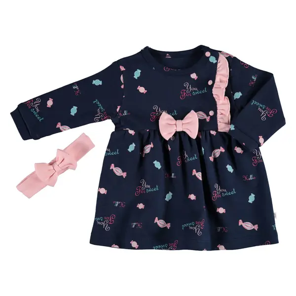 Bibaby Elbise Fırfırlı Sweet Life Pembe - Lacivert