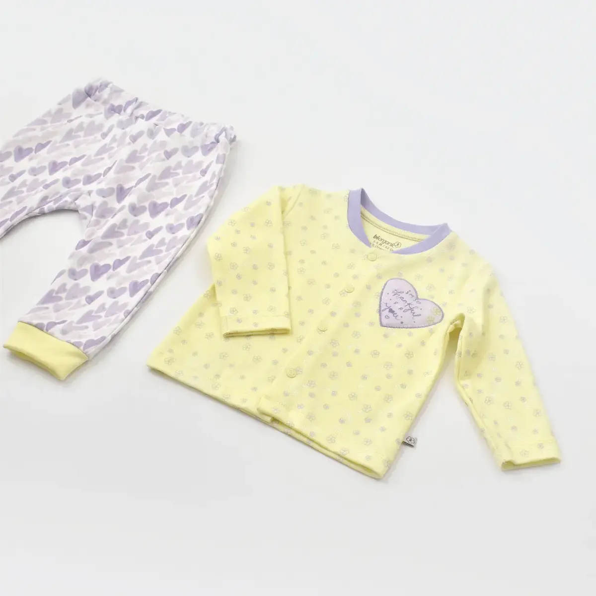 Bibaby Organik Pijama Takımı Love You Baby Yellow Lavander