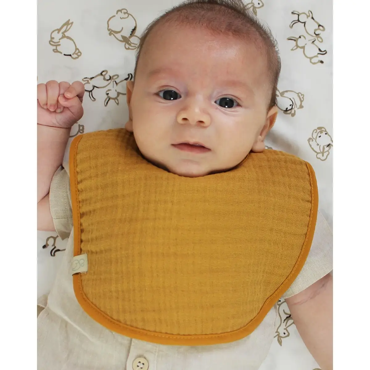 Bibaby Organik Fular Önlük Müslin 3lü Bistyle Kiremit - Bej - Hardal