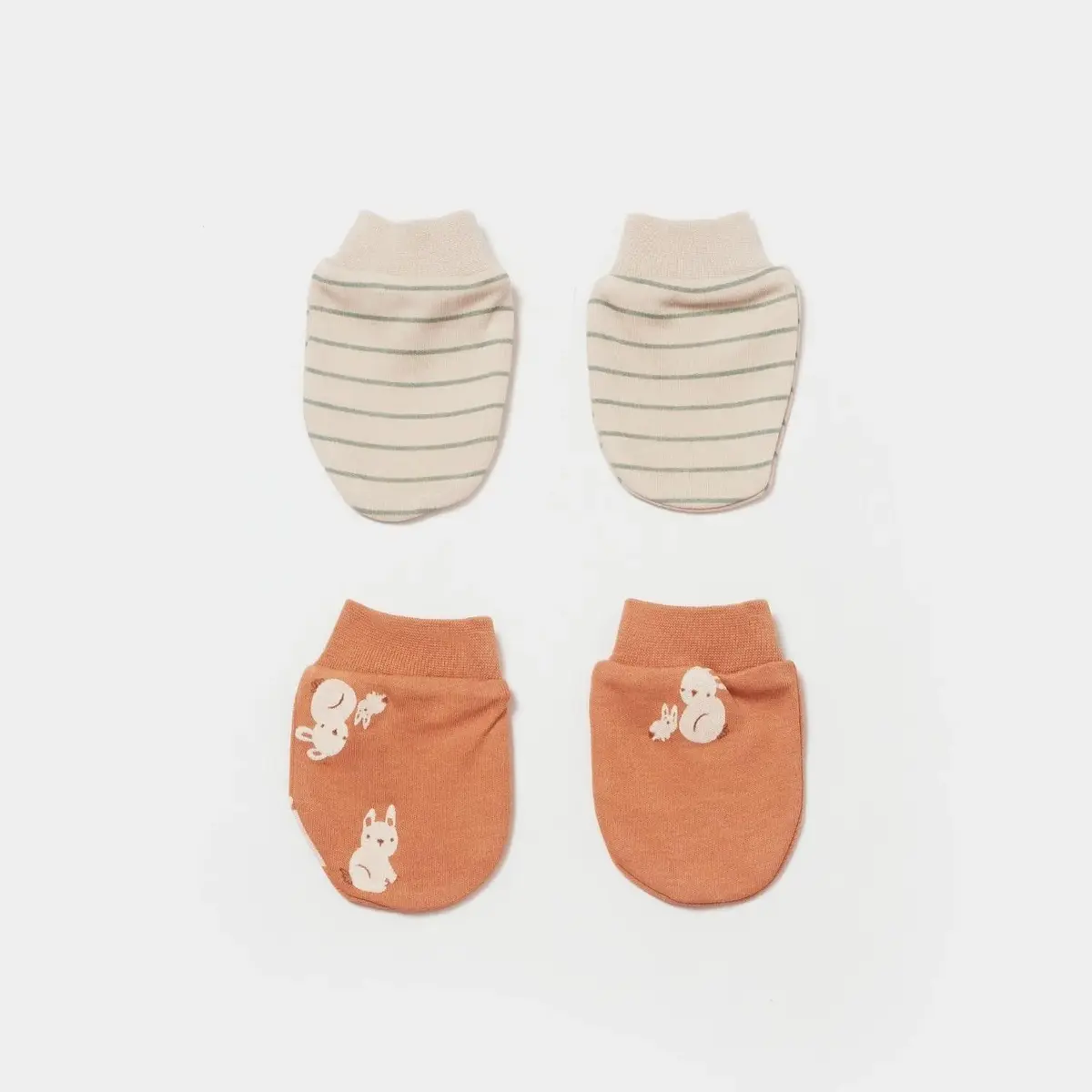 Bibaby Organik Eldiven 2li Cool Lines Bej - Hardal