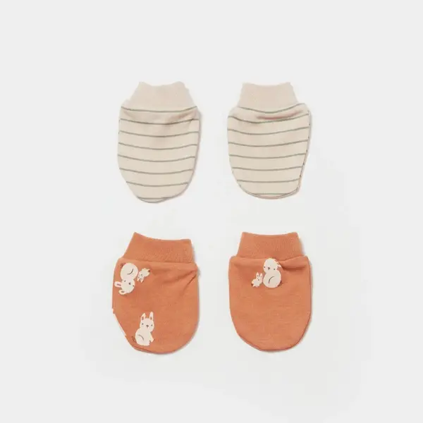 Bibaby Organik Eldiven 2li Cool Lines Bej - Hardal