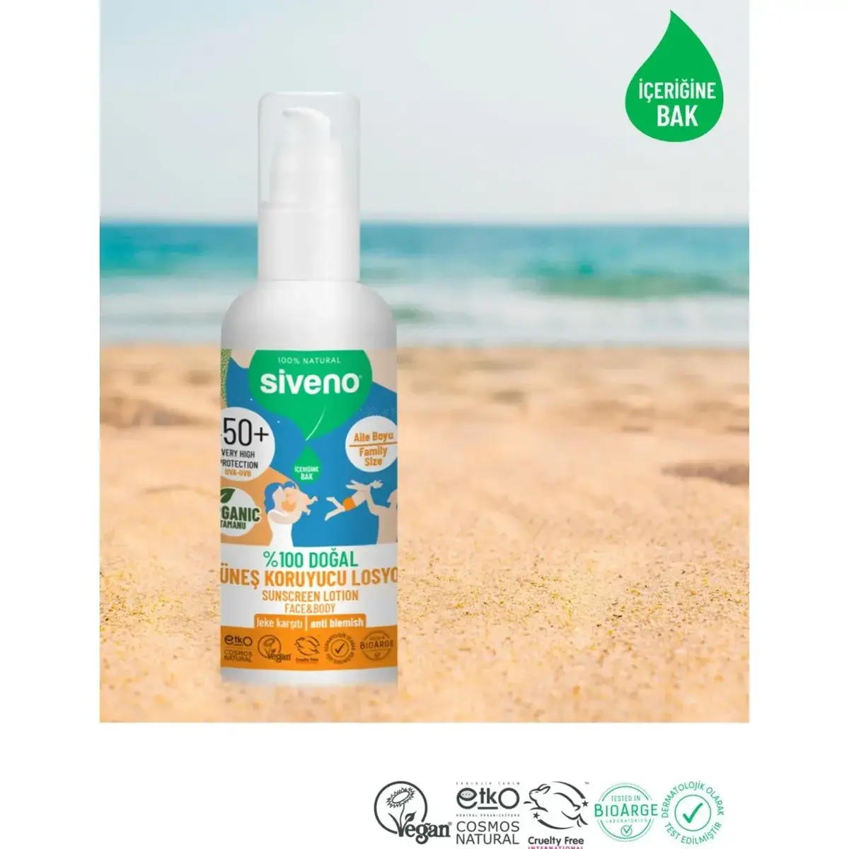Siveno %100 Doğal Tüm Aile İçin Güneş Losyonu 50 SPF 100ml