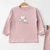 Mini Damla Pijama Takımı Penye Kalpli Ayıcık Emprime Pudra