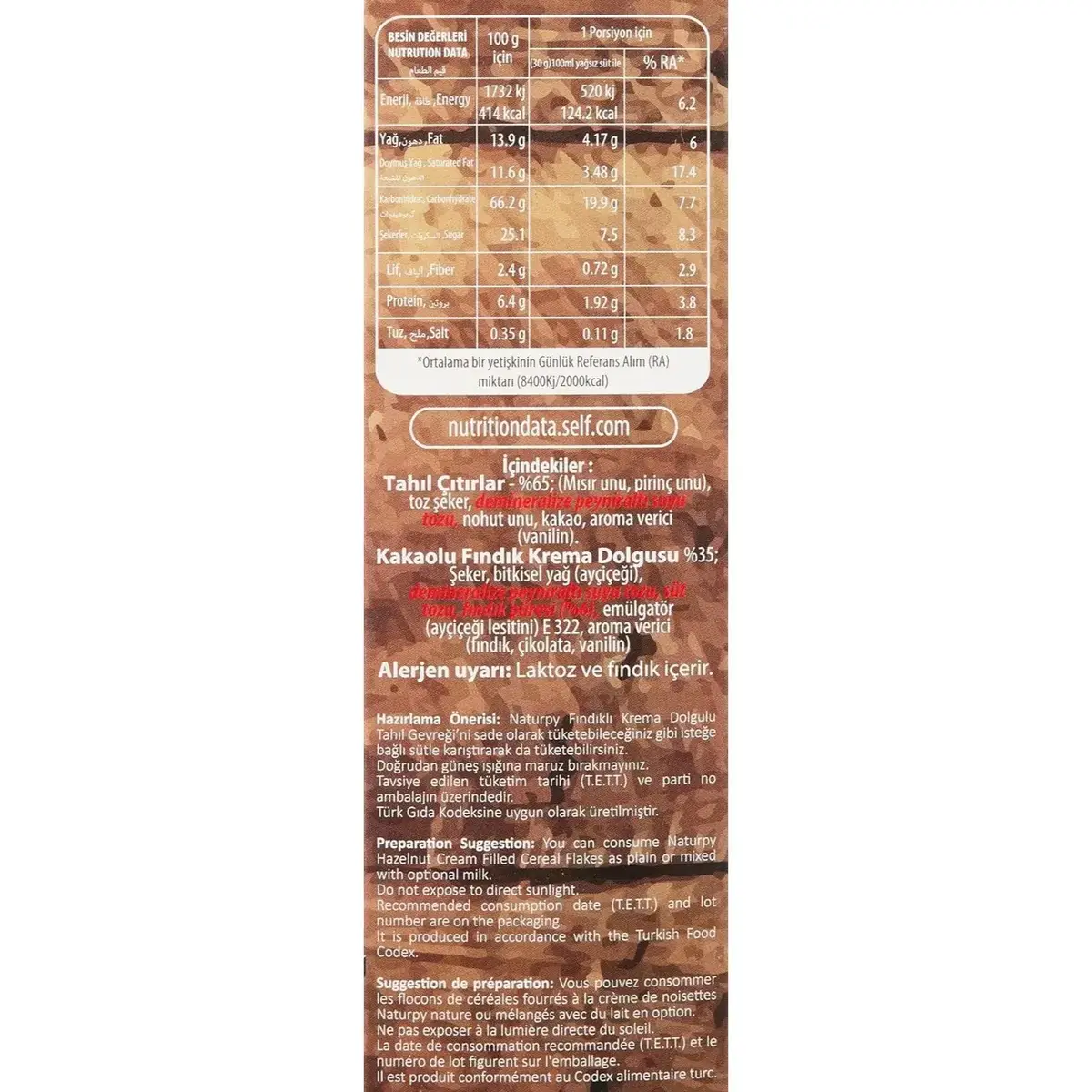 Naturpy Glutensiz Fındıklı Krema Dolgulu Gevrek 225 gr