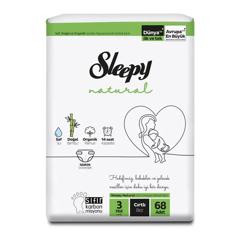 Sleepy Natural Bebek Bezi 3 Beden Midi 4-9 Kg 68li Jumbo Paket