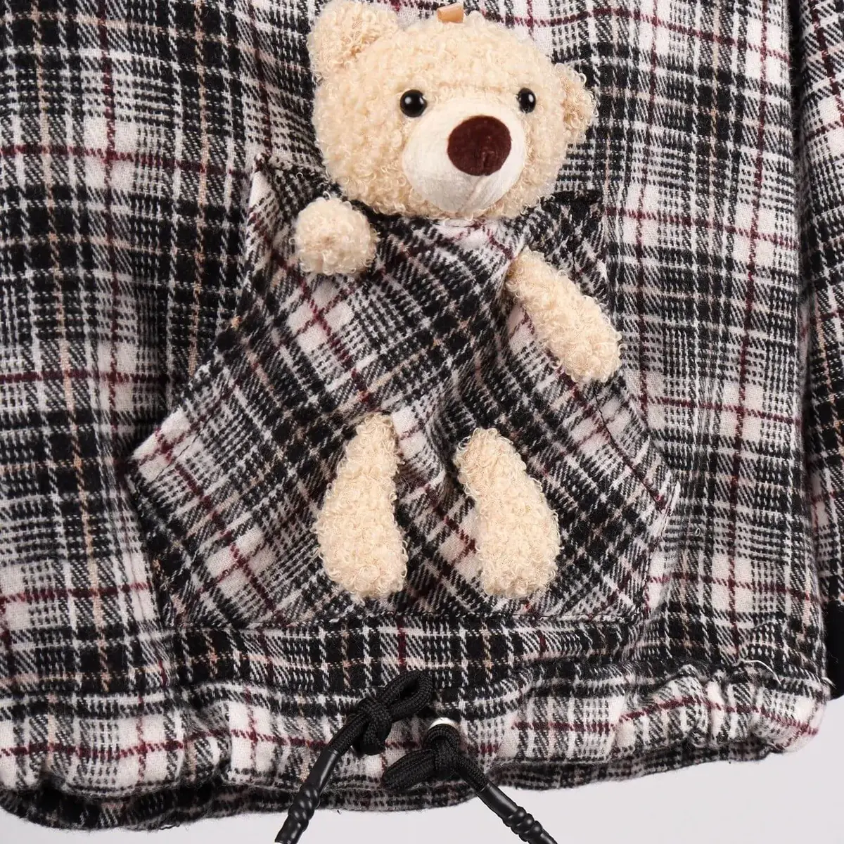 Overdo Sweatshirt Ayıcıklı Ekoseli Siyah