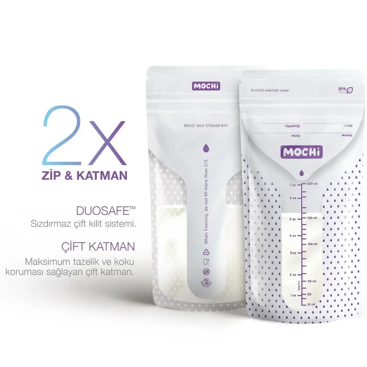 Mochi Anne Sütü Saklama Poşeti 200 ml 50li
