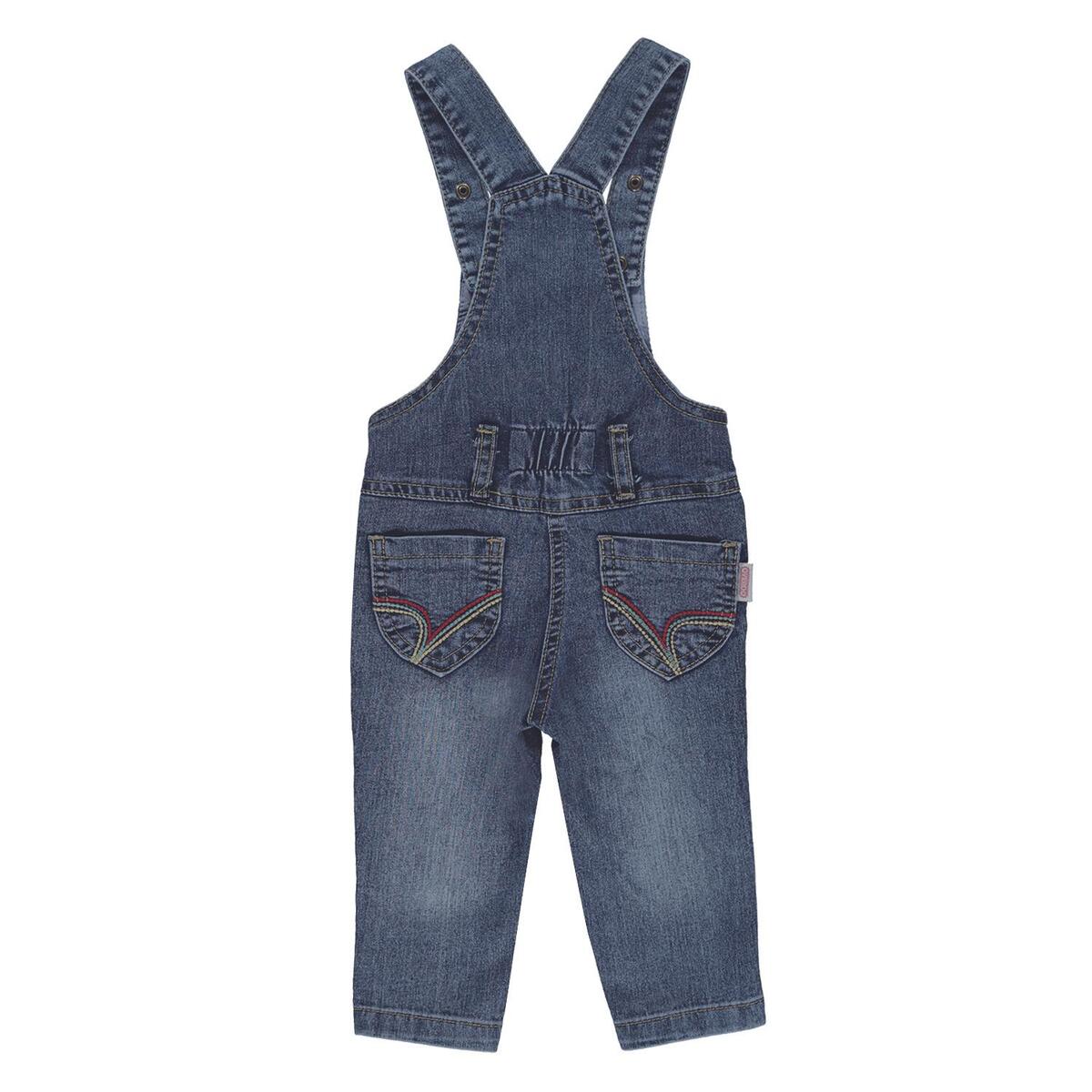 Overdo Salopet Kedi Nakışlı Mavi Denim