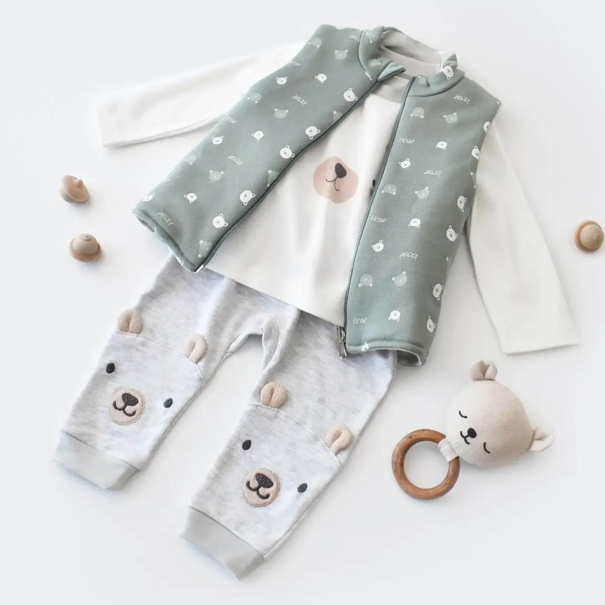 Bibaby Organik 3lü Takım Hug Me Bear Kar Melanj