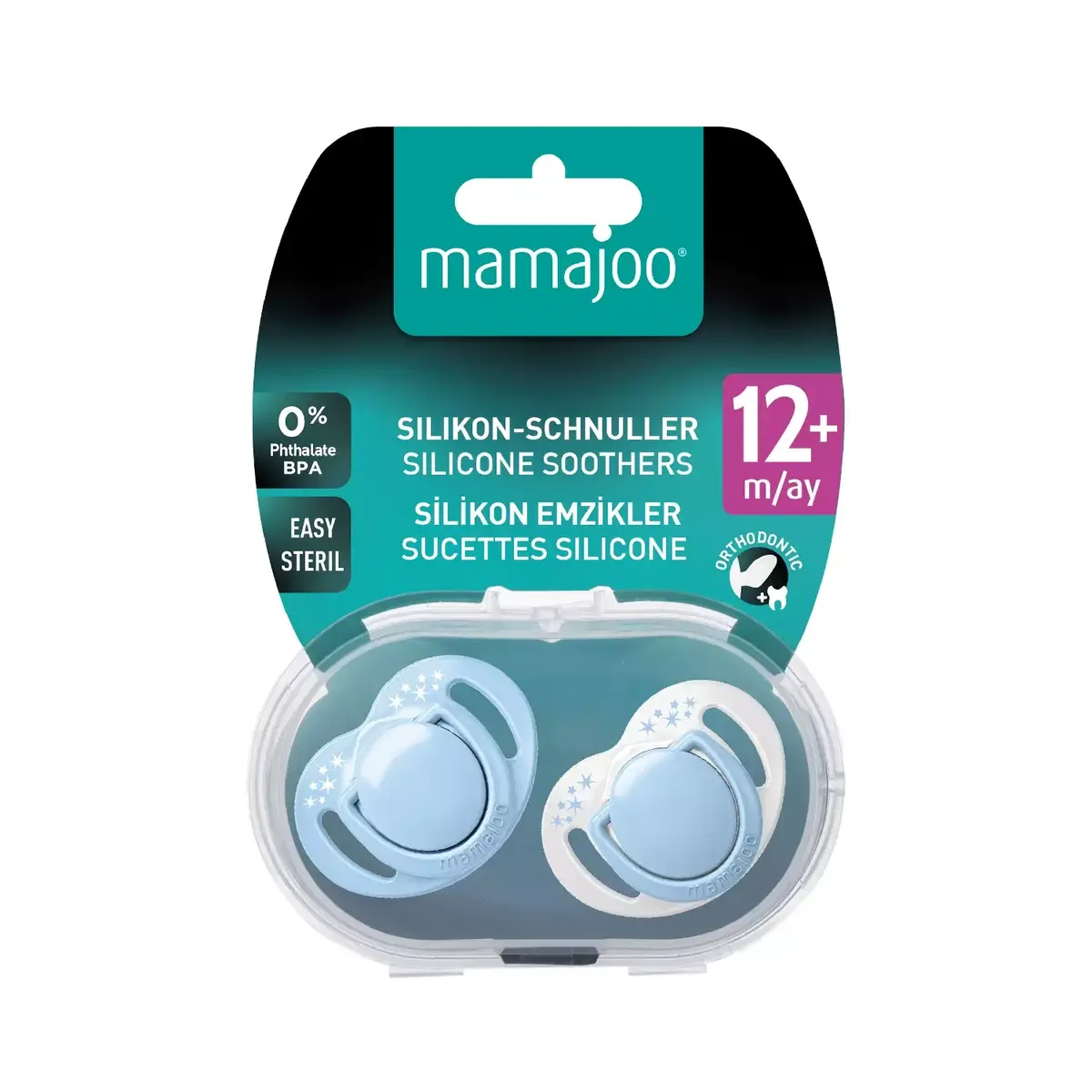 Mamajoo Ortodontik Silikon Emzik Sterilizasyon & Saklama Kutusu 12 Ay+ Powder Blue 2li
