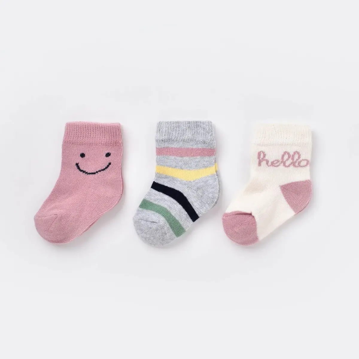 Bibaby Organik Çorap Soket 3lü Smile Pudra