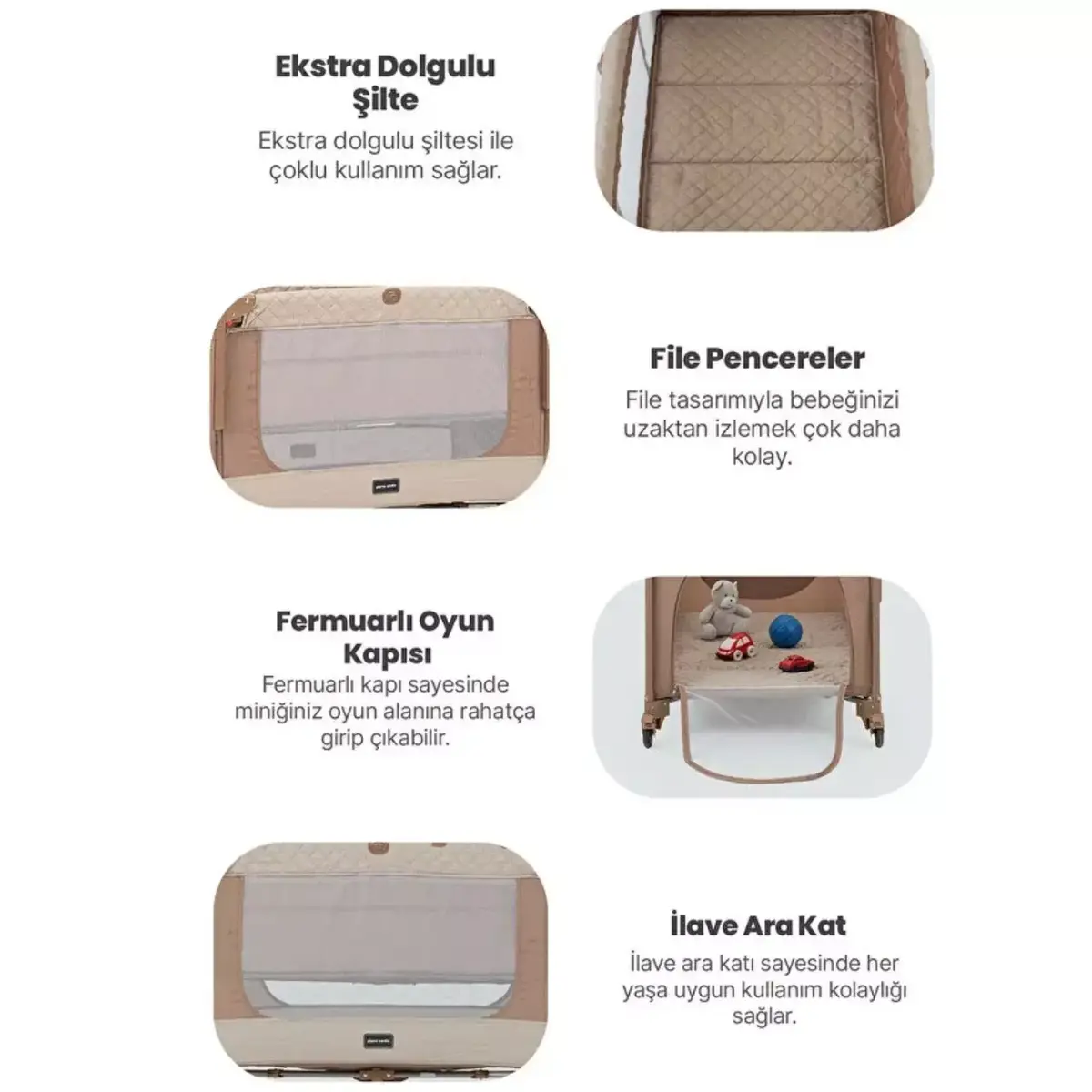 Pierre Cardin Luna Anne Yanı Oyun Parkı 60x100 cm Kahve