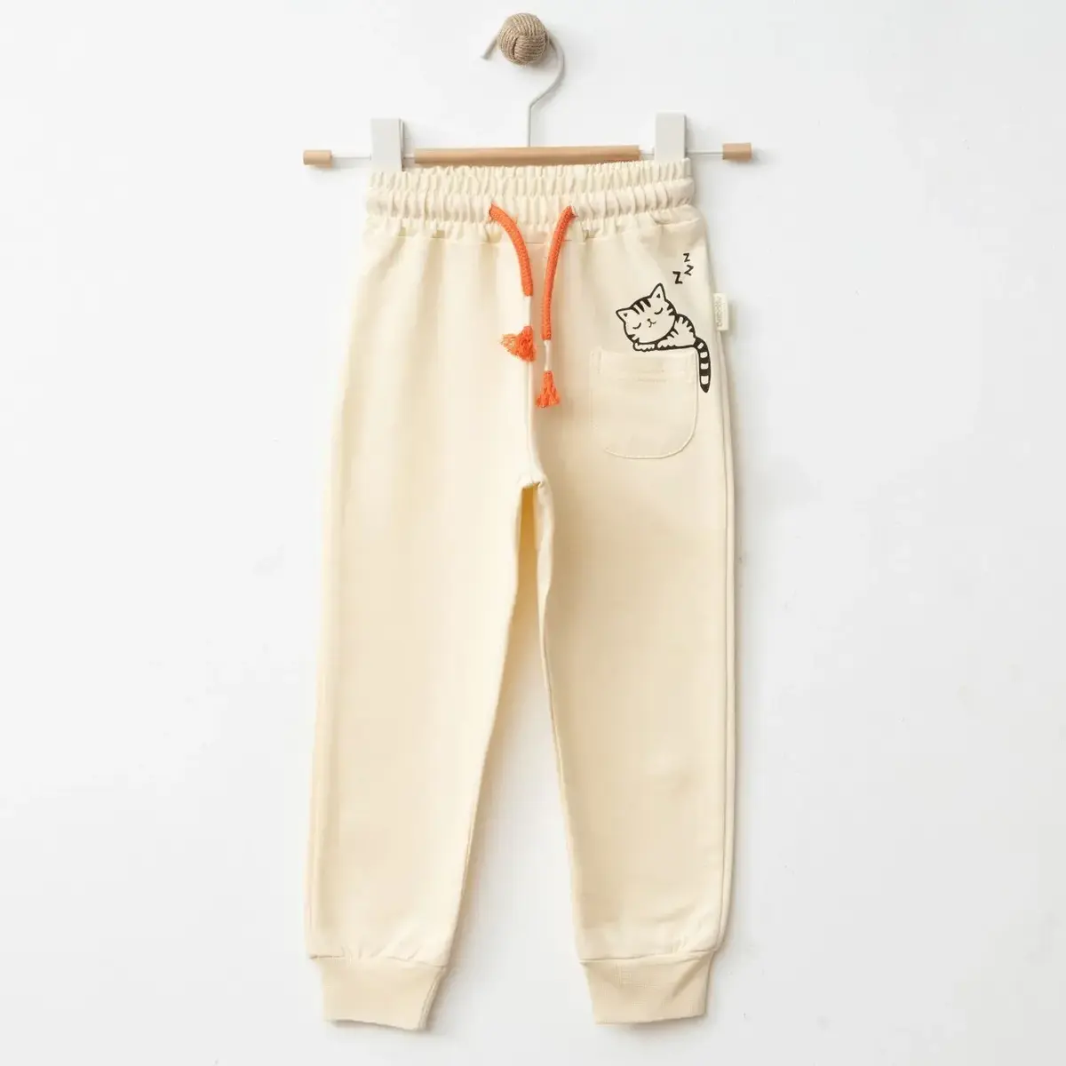 Bebolly Eşofman Altı Uykucu Kedi Baskılı Bej