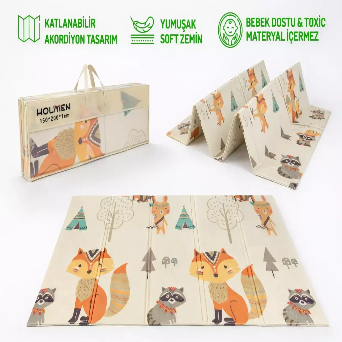 Holmen Katlanabilir Oyun Matı Minik Hayvanlar Soft 150x200x1 Cm