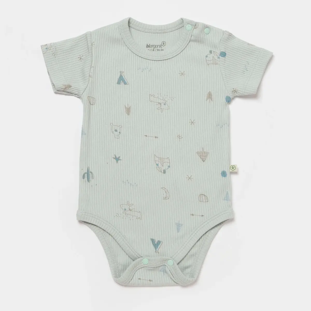 Bibaby Organik Body Kısa Kol Modal Happy Forest Bej - Mint