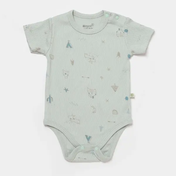 Bibaby Organik Body Kısa Kol Modal Happy Forest Bej - Mint