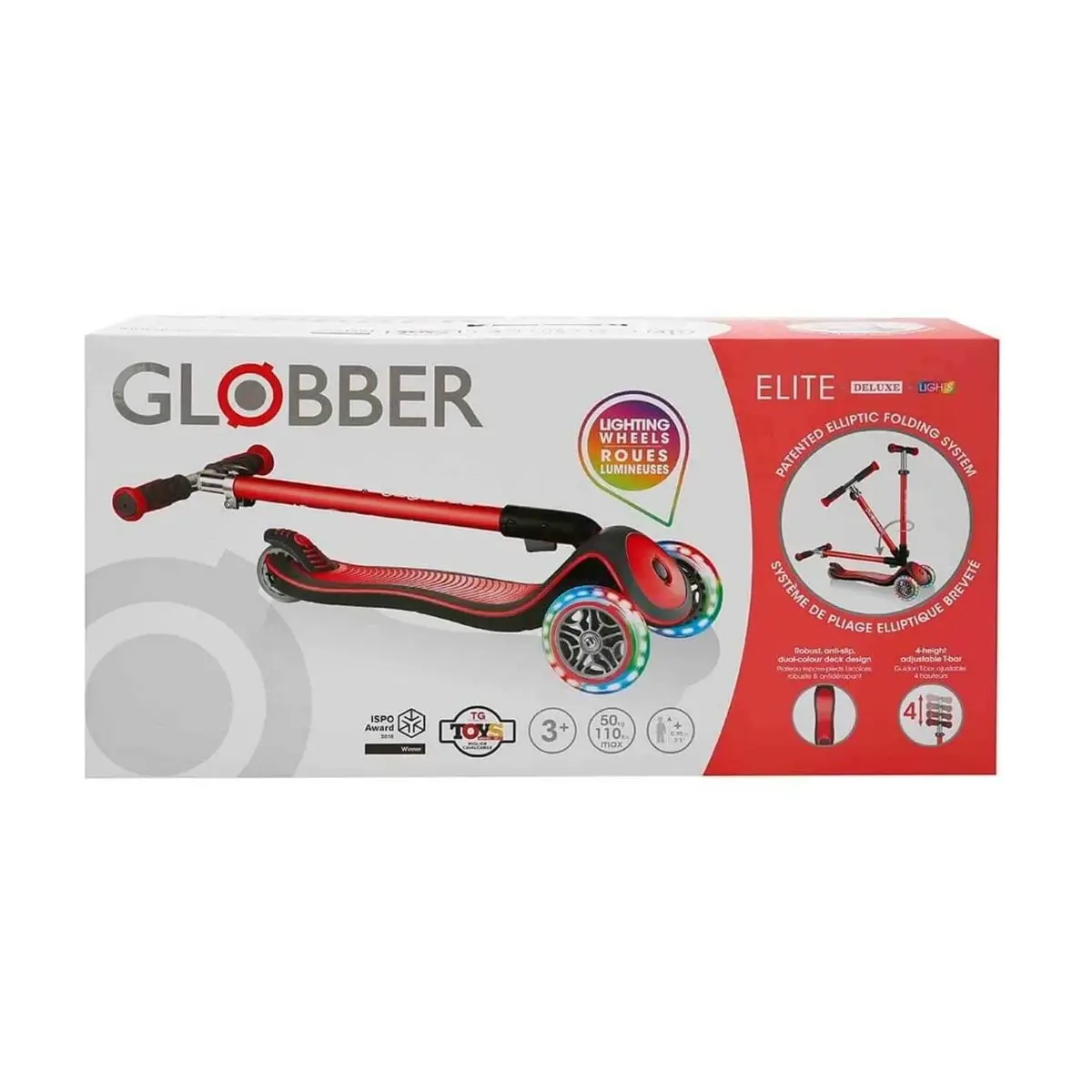 Globber Elite Deluxe Işıklı Scooter Kırmızı