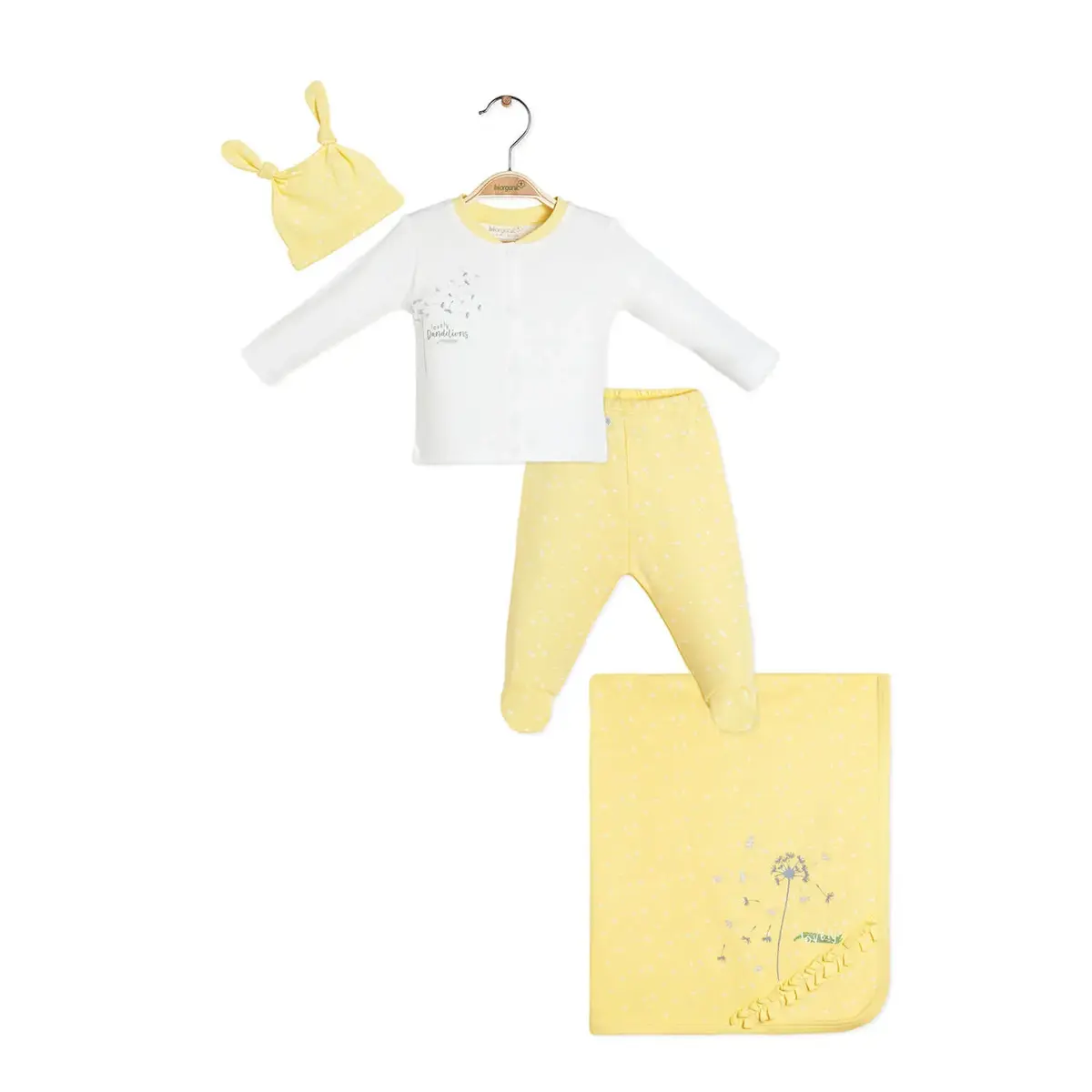 Bibaby Organik Zıbın Takımı Battaniyeli Tüllü Fly Dandelions Sarı - Ekru