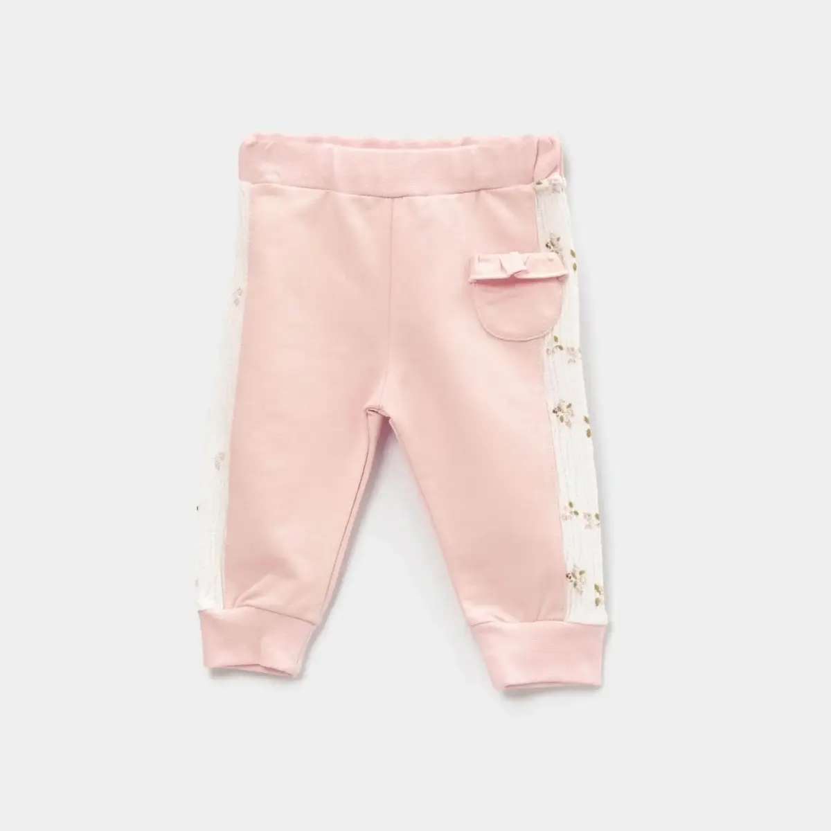 Bibaby Organik Pantolon Patiksiz The Flowers Ekru - Pembe