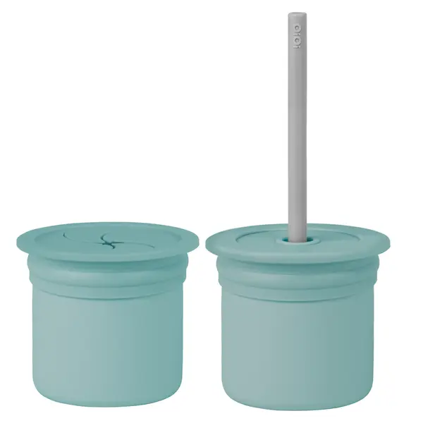 OiOi Ham Hüp Silikon Pipetli Bardak 6+ Ay Aqua Green - Powder Grey