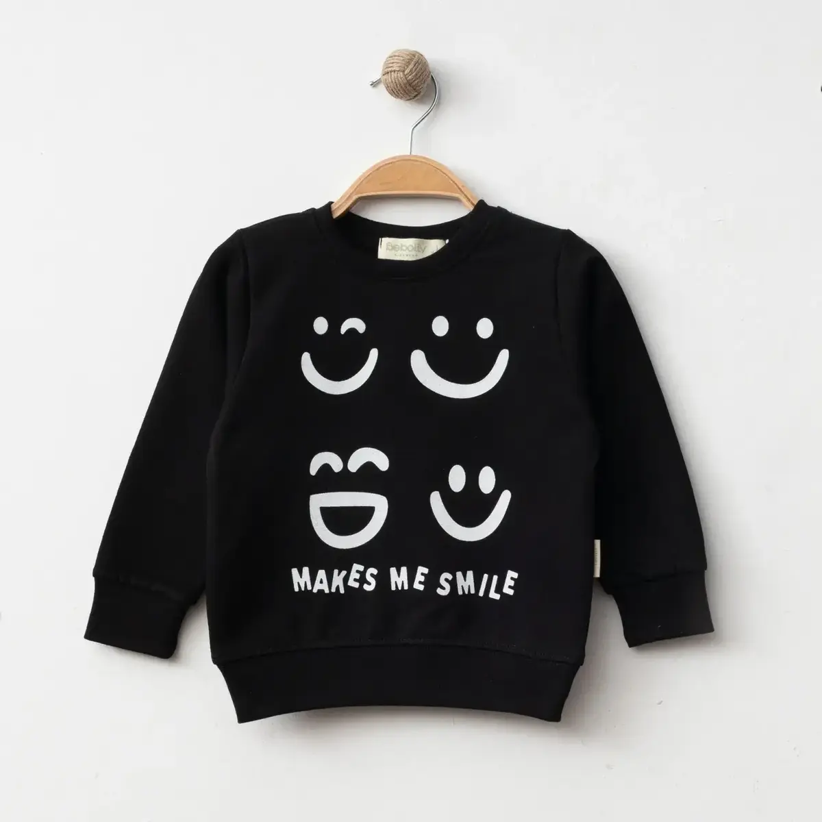 Bebolly Sweatshirt Makes Me Smile Baskılı  Siyah