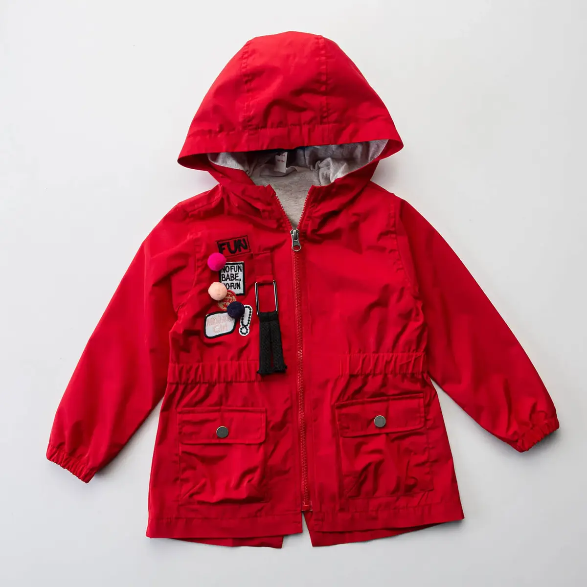 Midimod Yağmurluk Ponponlu Kırmızı