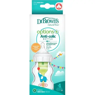 Dr Browns Geniş Ağız Anti-Kolik Options+ Desenli Cam Biberon Fil150 ml