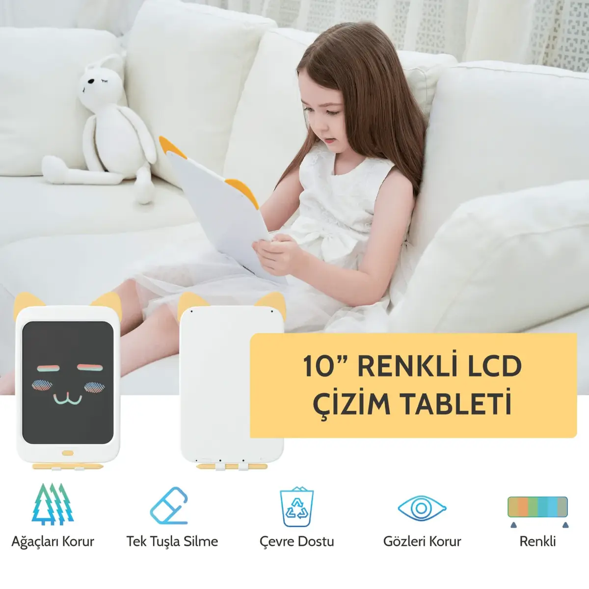 Wicue LCD Dijital Çizim Tableti Renkli 10'' Sarı