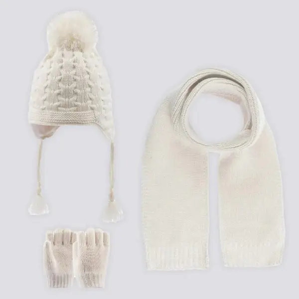 U.S. Polo Atkı Bere Eldiven Set Ekru