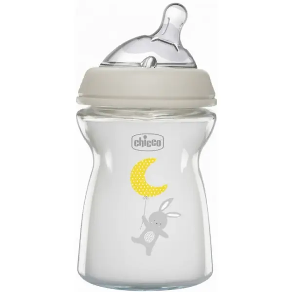 Chicco Natural Feeling Silikon Emzikli Cam Biberon Desenli 250 ml 0+ Ay Yeni