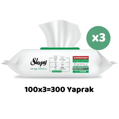 Sleepy Yüzey Temizlik Havlusu Beyaz Sabun 100lü x3